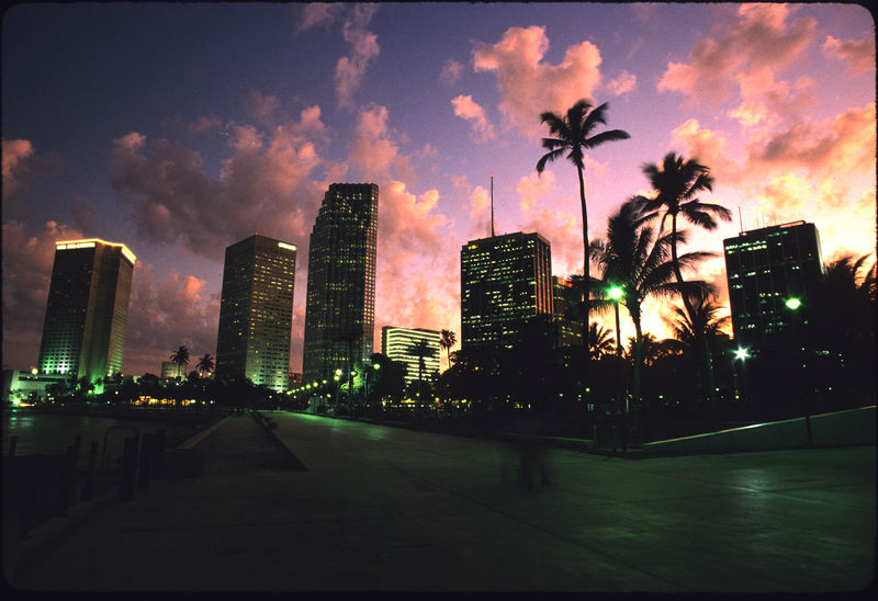 Miami skyline at dusk.