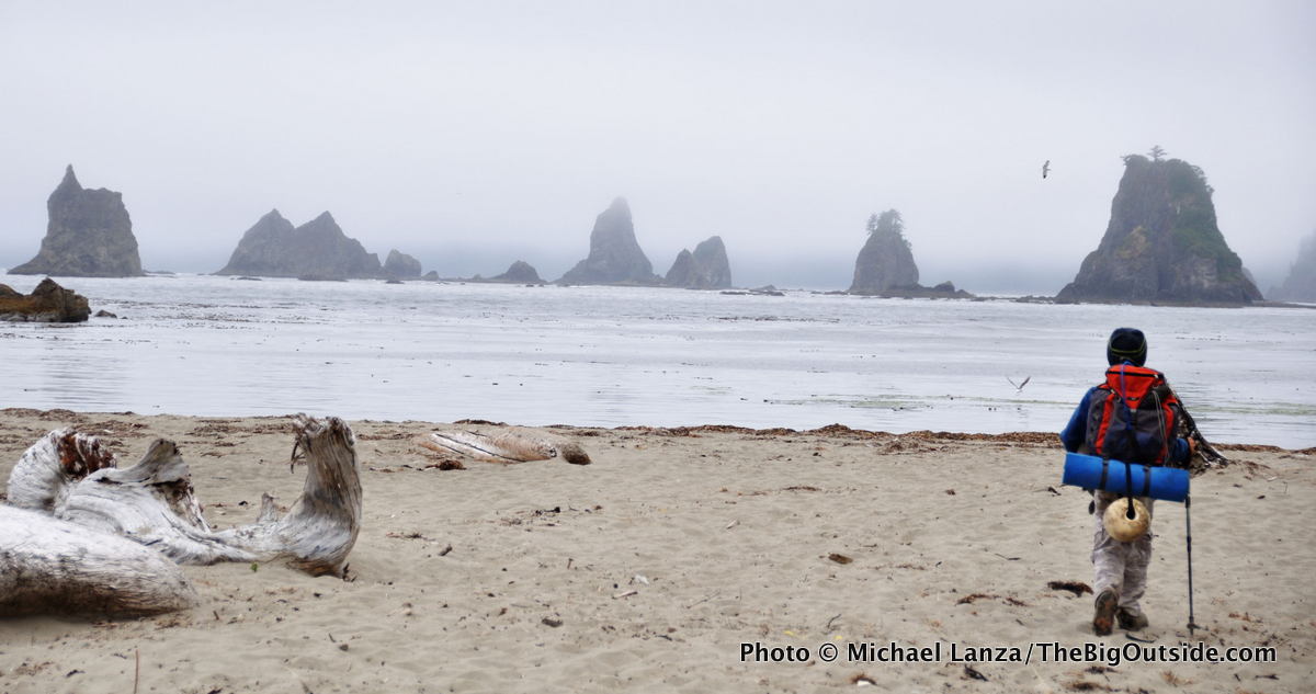 Michael Lanza's son stands on the beach at Olympic National Park