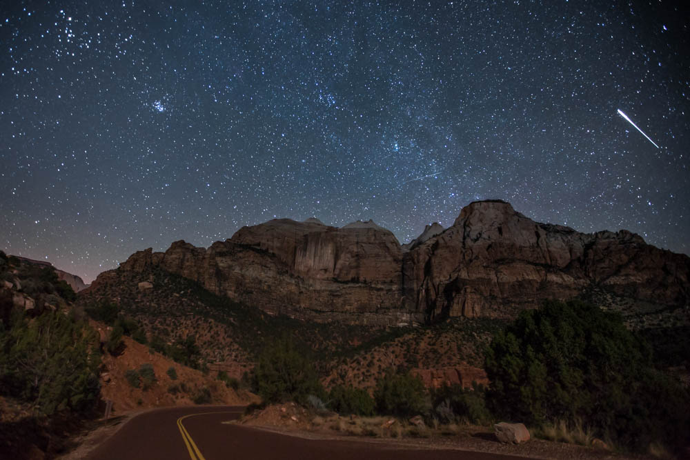 Perseid meteor shower over Zion National Park
