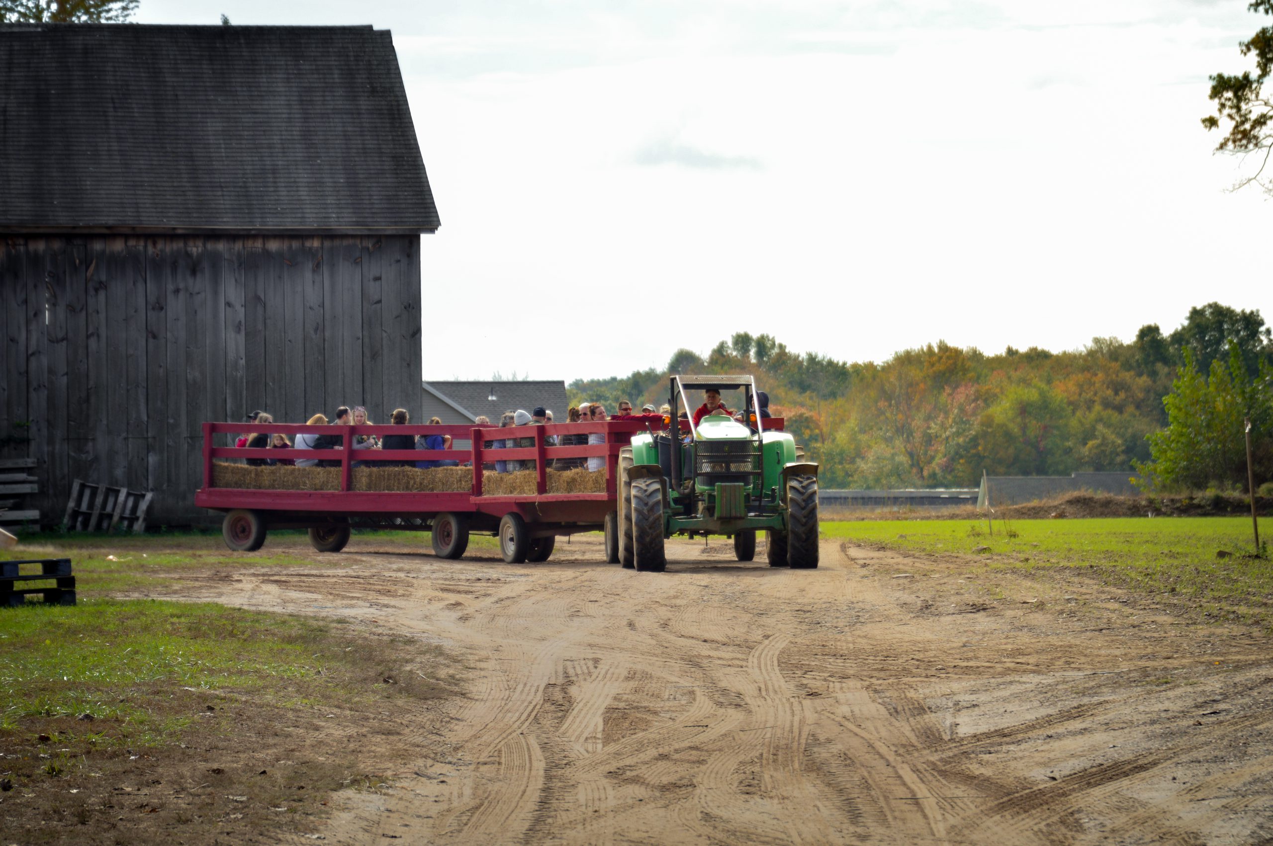 A tractor ride on a fall farm