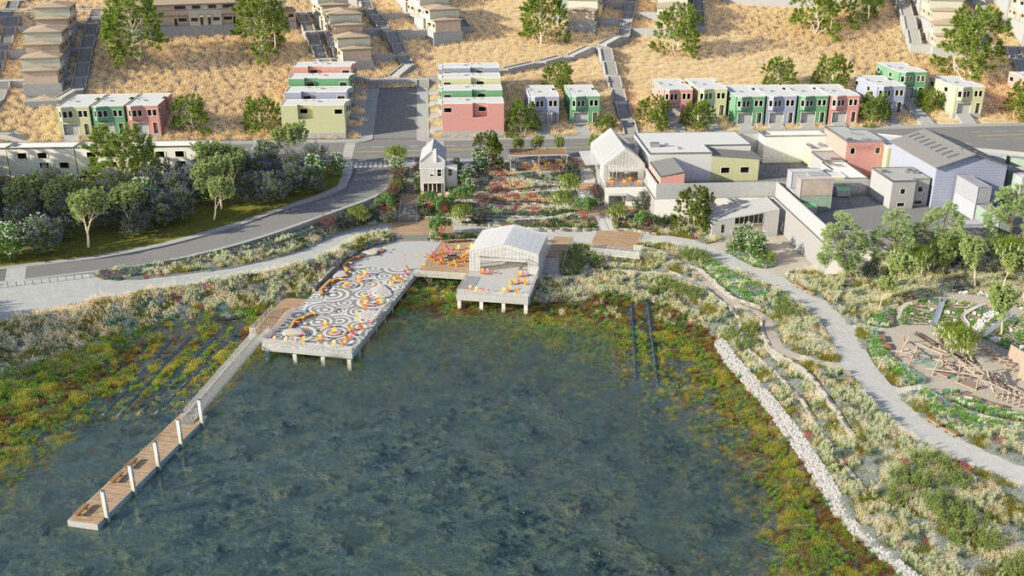 A rendering shows the conceptual plan for the India Basin Waterfront Park in southeastern San Francisco.