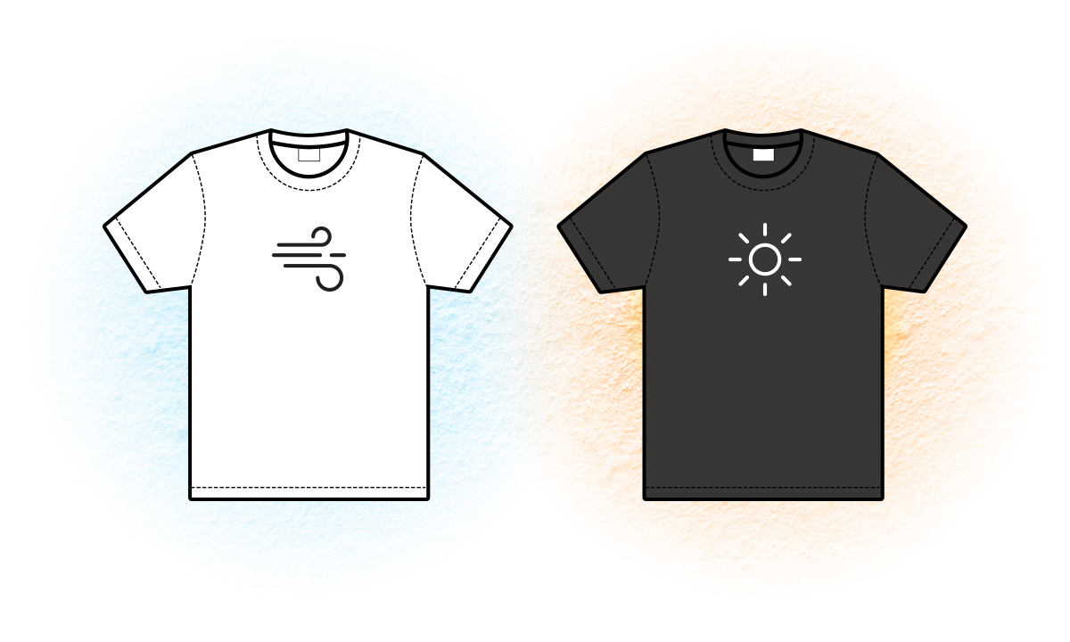 Graphic of a white t-shirt next to a black t-shirt