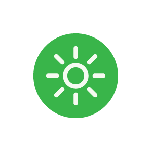 A green sun icon on a black background.