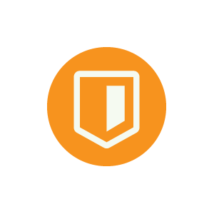 A shield icon on an orange background.