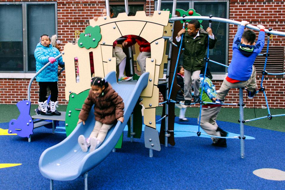 In Newark, New Jersey, administrators at the Sussex Avenue School, which serves students in grades K through 8, noticed improvements in attendance, behavior, and test scores after the schoolyard was renovated. Photo credit: Christian Valdez