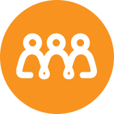 A group of people in an orange circle.