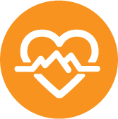 A heart icon in an orange circle.