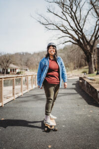 Park agencies are installing walking loops and paved paths to accommodate walkers, joggers, cyclists, and even longboarders—like Faviana Gaspar in Chattanooga, Tennessee. Photo: Brooke Bragger Photography