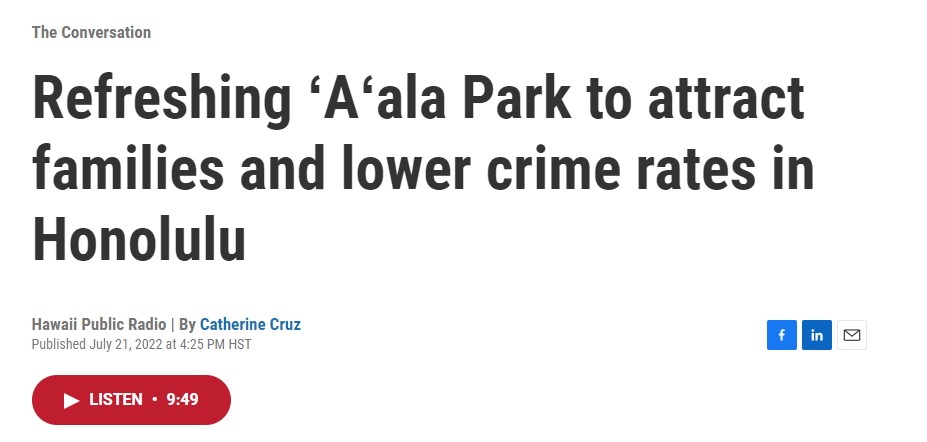Refreshing a la park attracts families and lower crime rates honolulu.